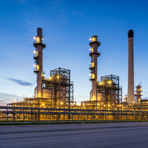 Industrial energy facility at dusk